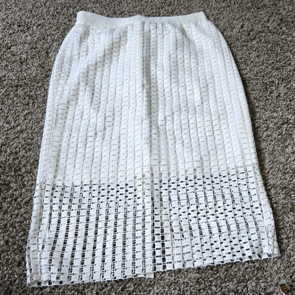 Ann Taylor Dresses & Skirts - Ann Taylor Textured Woven Lace Overlay Pencil Skirt White EUC